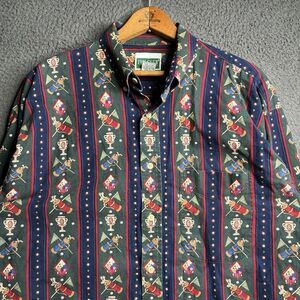 Vintage 90s Ivy Club Button Down Shirt 100% Cotton Old Money Golf Striped Large